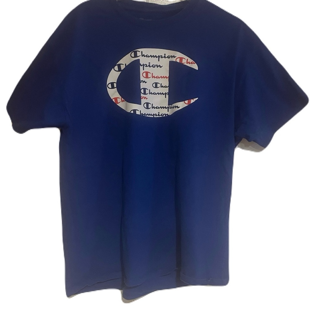 CHAMPION BIG C LOGO JERSEY RINGER TEE SHIRT BLUE MENS SIZE